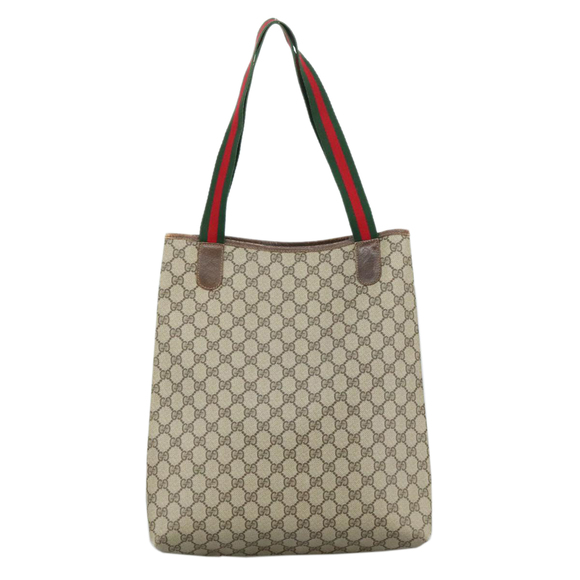 GUCCI GG Supreme Web Sherry Line Tote Bag PVC Beige Red 16 002 4487 Auth 107970 - Picture 3 of 16
